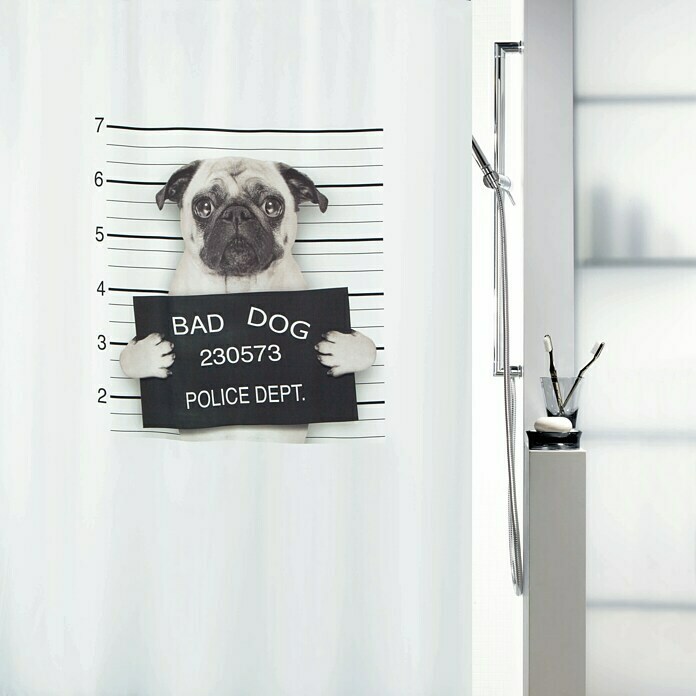 Spirella Cortina de baño textil Bad Dog (An x Al: 180 x 200 cm, Blanco)