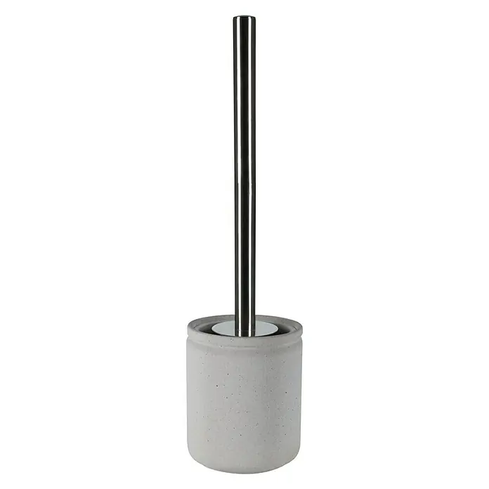 Spirella Conjunto de escobilla Cement - 10,5 x 10,5 x 38,5 cm, Cerámica, Gris - Escobilla de baño con recipiente de hormigón gris y mango cromado brillante. Un accesorio de baño práctico y elegante para la decoración moderna.