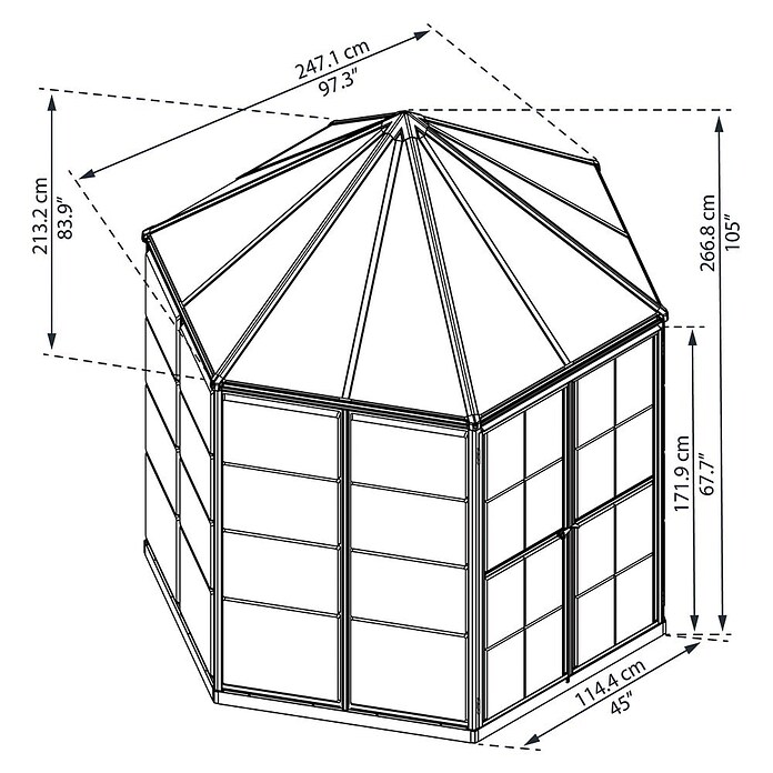 Palram Invernadero (2,47 x 2,13 x 2,66 m, Espesor de vidrio: 6 mm, Policarbonato)