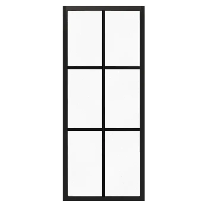 Puerta corredera de vidrio Raiden - 75 x 210 cm, Vidrio templado, Guía oculta - Marco de ventana negro con seis paneles de vidrio, ideal para arquitectura moderna e interiores luminosos. Aporta luz y estilo a cualquier espacio.