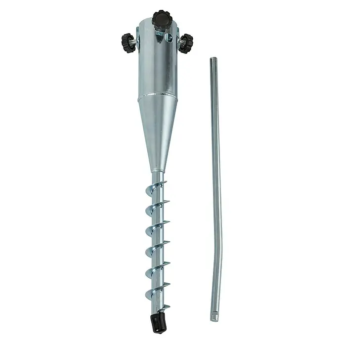 Sunfun Einschraub-Bodendübel - Ø x L: 6,5 x 51 cm, Stahl, Für Rohrdurchmesser: 38 mm - 58 mm - Metallischer Erdanker mit Schraubenspitze und seitlichem Hebel zur Befestigung von Sonnenschirmen oder Wäschespinnen im Garten.