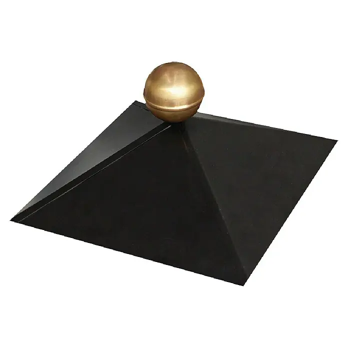 Karibu Dachhaube - Geeignet für: Quadratische Pavillons mit 20 ° Dachneigung, 35 x 35 cm - Elegante Zaunpfostenabdeckung mit einer schwarzen Pyramidenform und einer goldenen Kugel für stilvolle Akzente im Außenbereich.