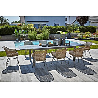 Sunfun Maja Gartenmöbel-Set Stone (9 -tlg., Sintered Stone/Aluminium/Stahl/PE-Geflecht, Anthrazit/Braun)