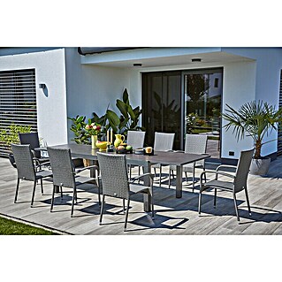 Sunfun Gartenmöbel-Set Maja Stone/Neila (9 -tlg., Sintered Stone/Aluminium/Stahl/Polyrattan, Anthrazit/Grau)