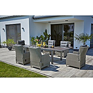 Sunfun Gartenmöbel-Set Maja Stone/Pauline (7 -tlg., Sintered Stone/Aluminium/Polyrattan, Anthrazit/Grau)