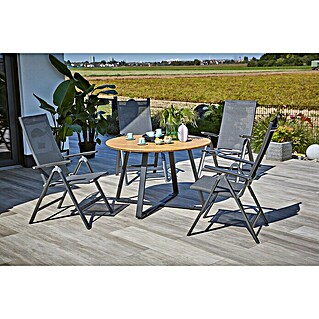 Sunfun Gartenmöbel-Set Carina/Maja Positionssessel (5 -tlg., Akazie/Aluminium/Textilen, Teak/Anthrazit)