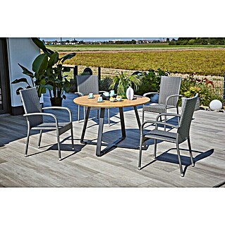 Sunfun Gartenmöbel-Set Carina/Neila (5 -tlg., Akazie/Aluminium/Stahl/Polyrattan, Teak/Grau)