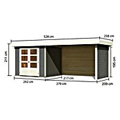 Karibu Gartenhaus Askola 3 (L x B: 217 x 497 cm, Wandstärke: 19 mm, Flachdach, Terragrau, Mit Anbau, Seiten- & Rückwand)