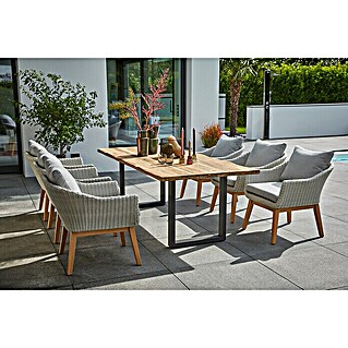 Sunfun Paula Gartenmöbel-Set XL (8 -tlg., Baumkante/U-Gestell, Teak/Edelstahl/Polyrattan/Aluminium, Teak/Grau/Naturbraun)