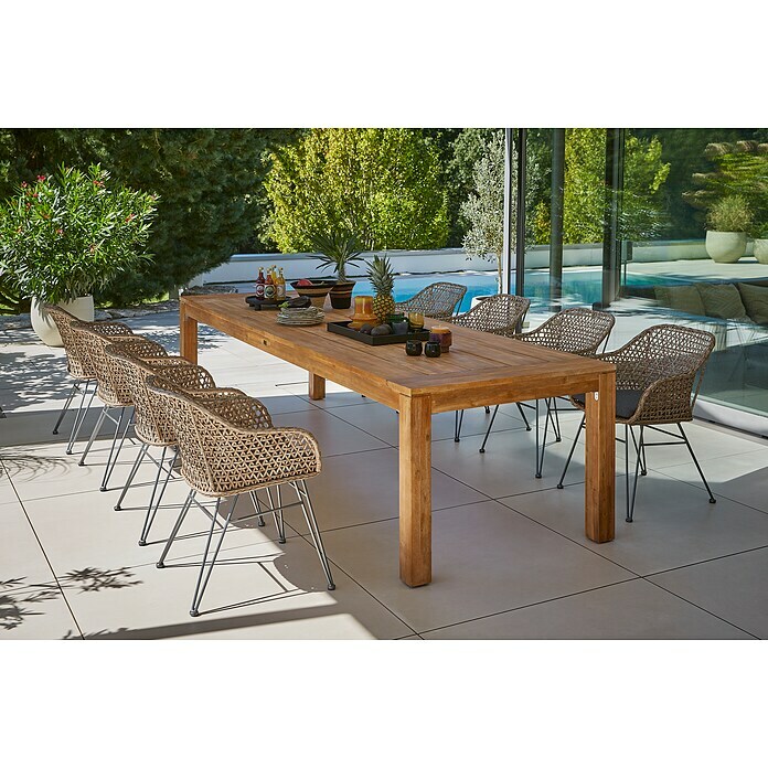 Sunfun Gartenmöbel-Set Laura/Maja (9 -tlg., Akazie//Stahl/PE-Geflecht, Braun/Grau)