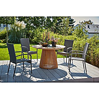 Sunfun Gartenmöbel-Set Osby/Neila (5 -tlg., Teak/Aluminium/Stahl/Polyrattan, Teak/Grau)