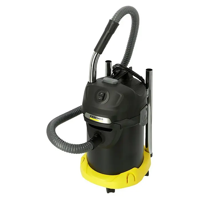 Kärcher Elektro-Aschesauger AD 4 Premium - 600 W, Behältervolumen: 17 l, Ohne Beutel - Hier ist ein Nass- und Trockensauger von Kärcher in Schwarz und Gelb, ein vielseitiges Gerät für die Reinigung verschiedener Oberflächen.