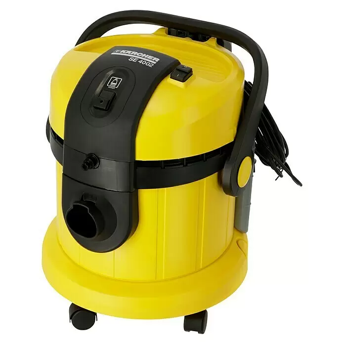 Kärcher Lava-aspirador SE 4002 - 1.400 kW, Volumen de recipiente: 4 l - Aspiradora Kärcher SE 4002 amarilla y negra, para líquidos y sólidos, con asa y ruedas.
