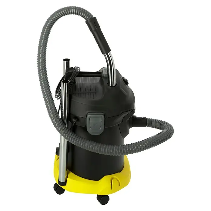 Kärcher Elektro-Aschesauger AD 4 Premium - 600 W, Behältervolumen: 17 l, Ohne Beutel - Abbildung eines Mehrzwecksaugers in Schwarz und Gelb, der ein praktisches und leistungsstarkes Reinigungsgerät darstellt.