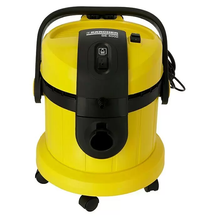 Kärcher Lava-aspirador SE 4002 - 1.400 kW, Volumen de recipiente: 4 l - Aspiradora Kärcher SE 4002 amarilla y negra para líquidos y sólidos con función de pulverización y ruedas.