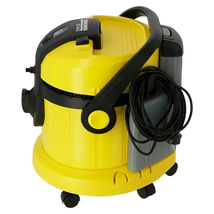 Kärcher Lava-aspirador SE 4002 - 1.400 kW, Volumen de recipiente: 4 l - Aspiradora Kärcher SE 4002 amarilla y negra de agua y polvo con cable de alimentación enrollado, para limpieza versátil.