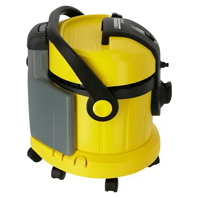 Kärcher Lava-aspirador SE 4002 - 1.400 kW, Volumen de recipiente: 4 l - Limpiadora de extracción por pulverización Kärcher SE 4002 amarilla con asa negra y tanque gris, con ruedas.