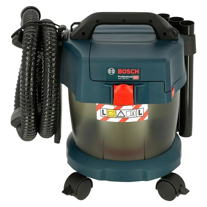 Bosch Professional AMPShare 18V Akku-Nass-Trockensauger GAS 18V-10 L Kit - 18 V, Ohne Akku, Behältervolumen: 10 l - Abbildung eines Bosch GAS 18V-10 L Akku-Nass- und Trockensaugers, der für professionelle Reinigungsaufgaben entwickelt wurde.