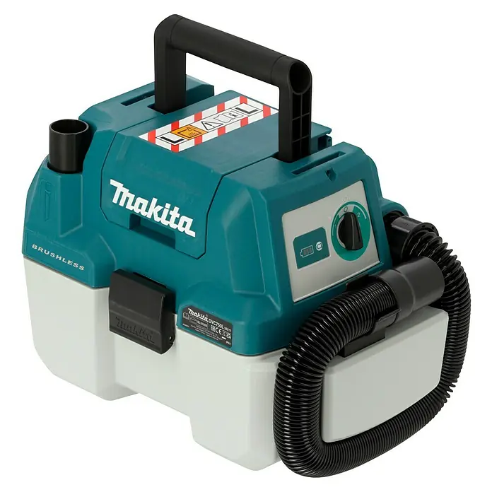 Makita LXT 18V Akku-Nass-Trockensauger DVC750LZX3 - 18 V, Ohne Akku, Behältervolumen: 7,5 l - Abbildung eines Makita DVC750LZ Akku-Trockensaugers, ideal für Baustellen und Werkstätten, mit robustem Design und hoher Saugleistung.