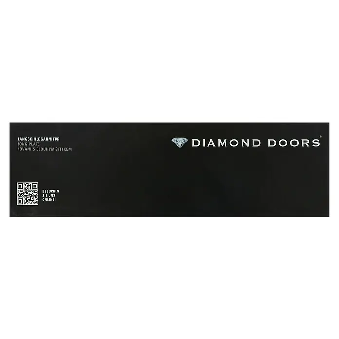 Diamond Doors Modern Zimmertürgarnitur Alaska - Edelstahl, Stärke Tür: 38 mm - 45 mm, Buntbart - Das Bild zeigt eine Langschildgarnitur von Diamond Doors, mit Fokus auf Design und Funktionalität, sowie einen QR-Code zum Online-Besuch.