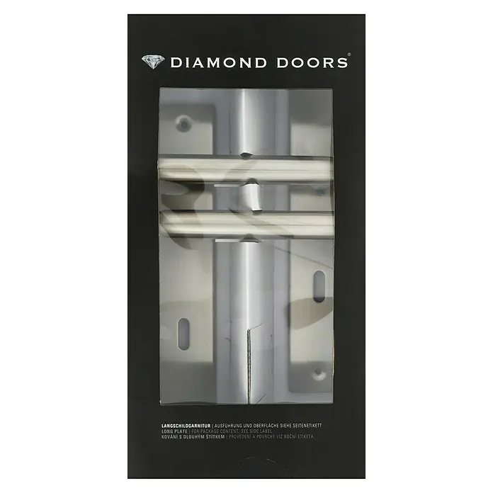 Diamond Doors Modern Zimmertürgarnitur Iowa L-Form - Stärke Tür: 38 mm - 45 mm, Edelstahl, L-Form, Buntbart - Langschildgarnitur von Diamond Doors in silberner Ausführung. Hochwertiges Design für stilvolle Türen.
