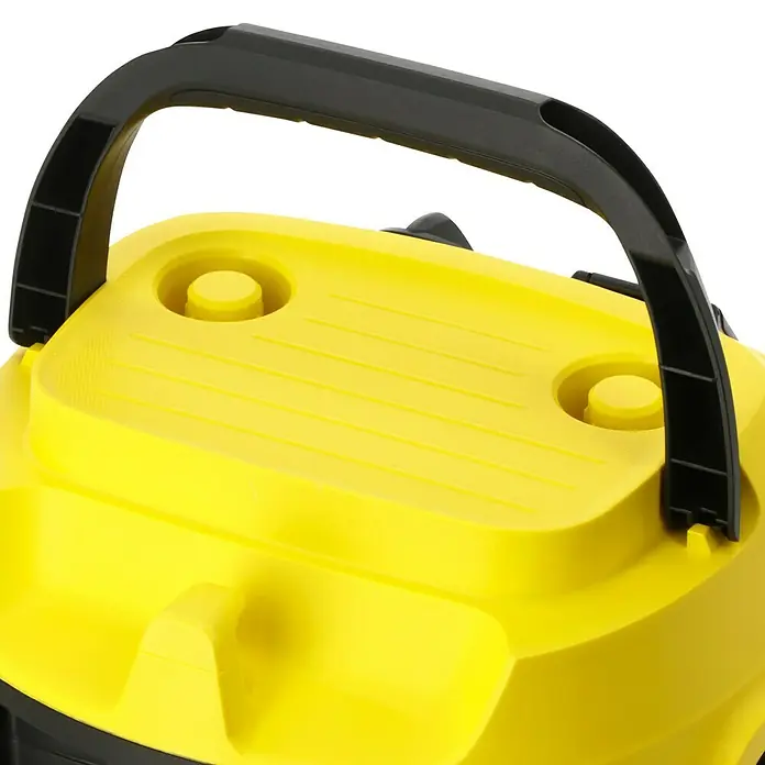 Kärcher Elektro-Nass- & Trockensauger WD 3 P V-17/4/20 Extension - 1.000 W, 17 l, 9 -tlg. - Nahaufnahme eines gelben Staubsaugers mit einem schwarzen Griff.