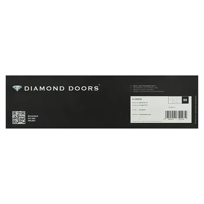 Diamond Doors Classic Drückergarnitur Classic Florida - Sonstiges, Buntbart - Abbildung einer Diamond Doors-Produktverpackung, die das FLORIDA-Türschild mit Buntbart-Variante und Schmiedeeisenoberfläche zeigt.