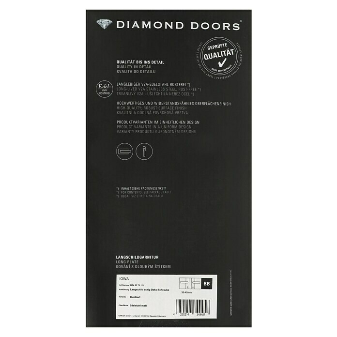 Diamond Doors Modern Zimmertürgarnitur Iowa (Türstärke: 40 - 45 mm, Buntbart BB, Edelstahl, L-Form)