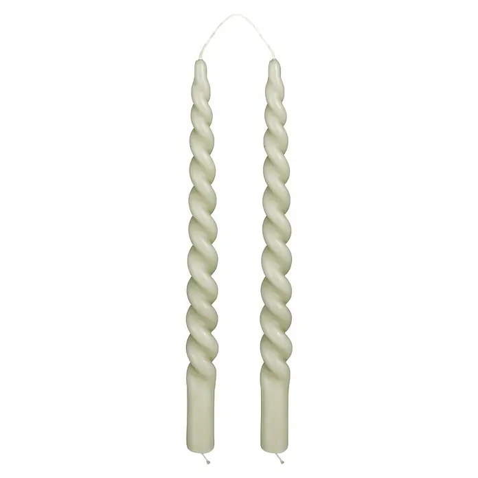 Spitzkerzen Twist - 2 Stk., Hellgrün, Ø x H: 2,2 x 29 cm - Ein Paar spiralförmige Kerzen, verbunden durch einen Docht, in einem sanften Weißton. Ideal für festliche Anlässe oder als stimmungsvolle Dekoration.