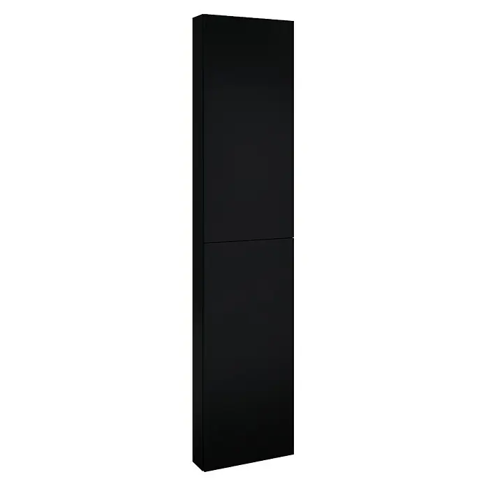Riva Hochschrank Compact/Vulcano - 40 x 12,6 x 180 cm, Schwarz - Ein schlanker, schwarzer Hochschrank mit zwei Fächern, der eine elegante und minimalistische Ästhetik für moderne Wohnräume bietet.