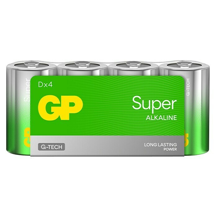 GP Super Alkaline-Batterie (Mono D, Alkali-Mangan, 1,5 V, Anzahl: 4 Stk.) | BAUHAUS