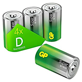 GP Super Alkaline-Batterie (Mono D, Alkali-Mangan, 1,5 V, Anzahl: 4 Stk.)