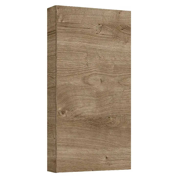 Riva Hängeschrank Compact/Vulcano - 40 x 12,6 x 80 cm, Canela Eiche - Produktansicht eines Holzpaneels in warmen Brauntönen mit einer ausgeprägten Maserung für ein rustikales Ambiente.