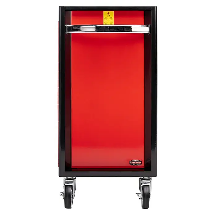 Wisent Werkstattwagen Iron Edition 8T - Rot/Schwarz, Stahl, Ohne Werkzeug - Abbildung eines roten Werkzeugwagens von Bauhaus mit Rollen und einem Griff, ideal für die Werkstatt oder Garage.