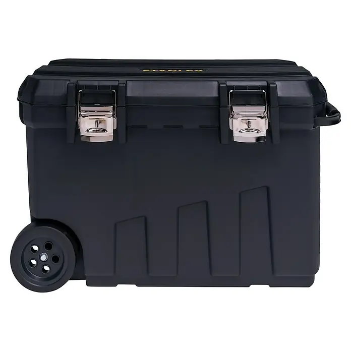 Stanley Aufbewahrungs- & Transportbox - Kunststoff, Ohne Werkzeug, Fassungsvermögen: 90 l - Schwarzer Stanley Werkzeugkasten mit Rädern und Metallverschlüssen für den einfachen Transport und sichere Aufbewahrung von Werkzeugen.