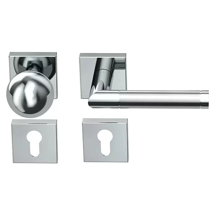 Diamond Doors Creative Wechselgarnitur Georgia - Stärke Tür: 38 mm - 45 mm, Edelstahl poliert-matt, DIN Anschlag: Rechts - Modernes Türbeschlag-Set aus Chrom mit kugelförmigem Knauf, Hebelgriff und Schlüsselrosetten.