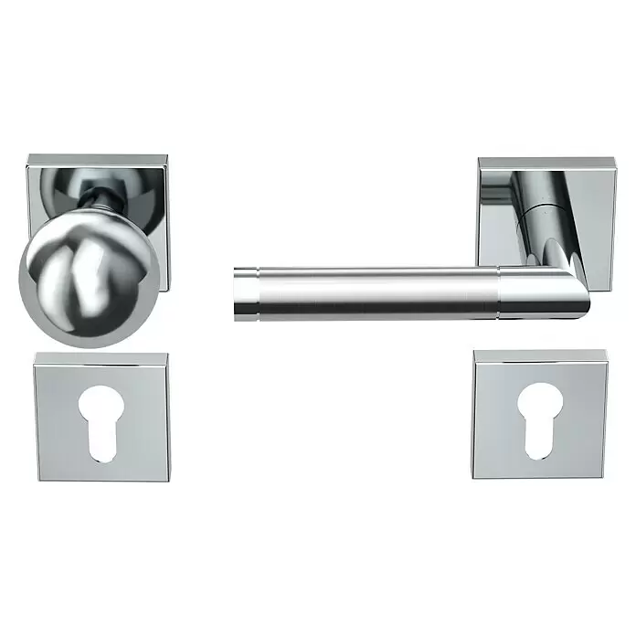 Diamond Doors Creative Wechselgarnitur Georgia - Stärke Tür: 38 mm - 45 mm, Edelstahl poliert-matt, DIN Anschlag: Links - Glänzendes Chrom-Türbeschlag-Set mit rundem Knauf, Türdrücker und zwei Schlüsselrosetten.
