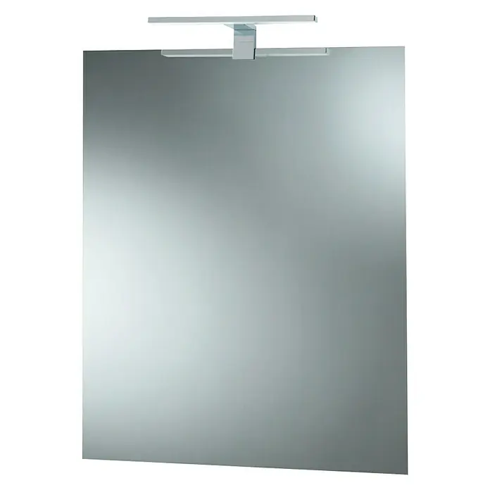Camargue Espejo con luz Unic - 60 x 80 cm, Cromo - Un espejo rectangular con una lámpara cromada moderna en la parte superior, ideal para baños y vestidores.