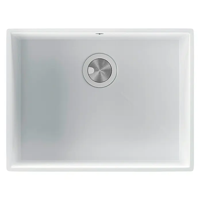 Atron Fregadero encastrable Ocean - 43,6 x 54,6 cm, Blanco, Brillante - Fregadero encastrado de cerámica blanca con desagüe redondo de acero inoxidable. Ideal para cocinas y baños modernos.
