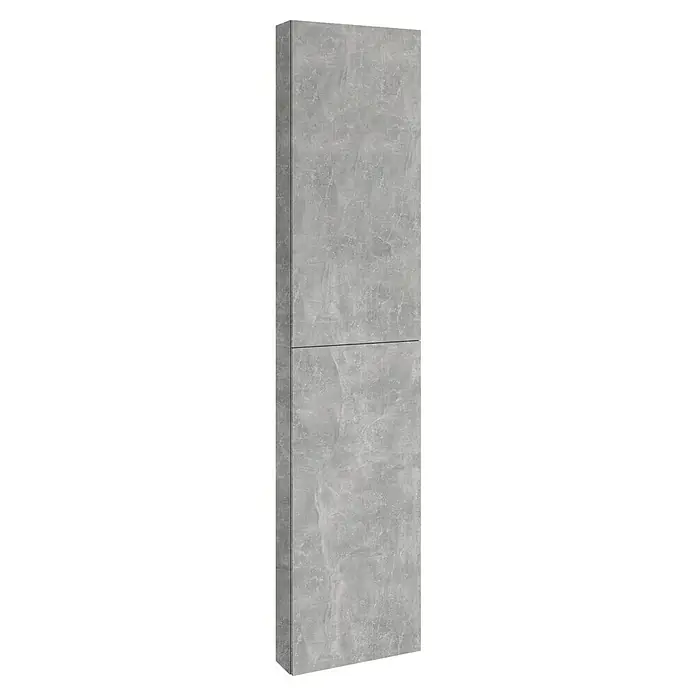 Riva Compact Hochschrank - 40 x 12,6 x 180 cm, Beton-Optik - Grauer Badezimmerschrank mit zwei Türen und marmorähnlicher Oberfläche. Er bietet viel Stauraum für Badutensilien und Handtücher.