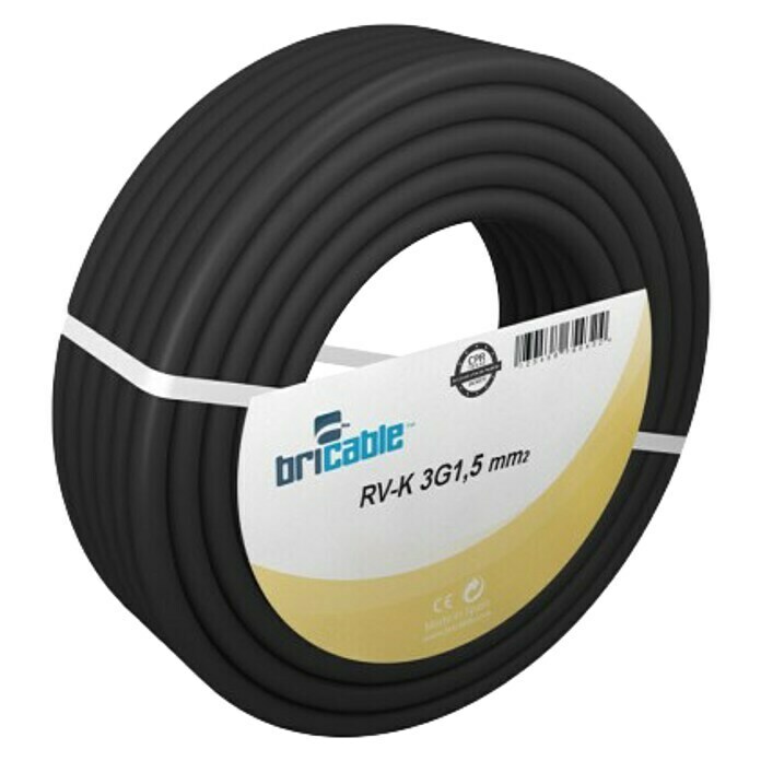 Bricable Cable eléctrico RV-K3G1,5 (RV-K3G1,5, 50 m, Negro)