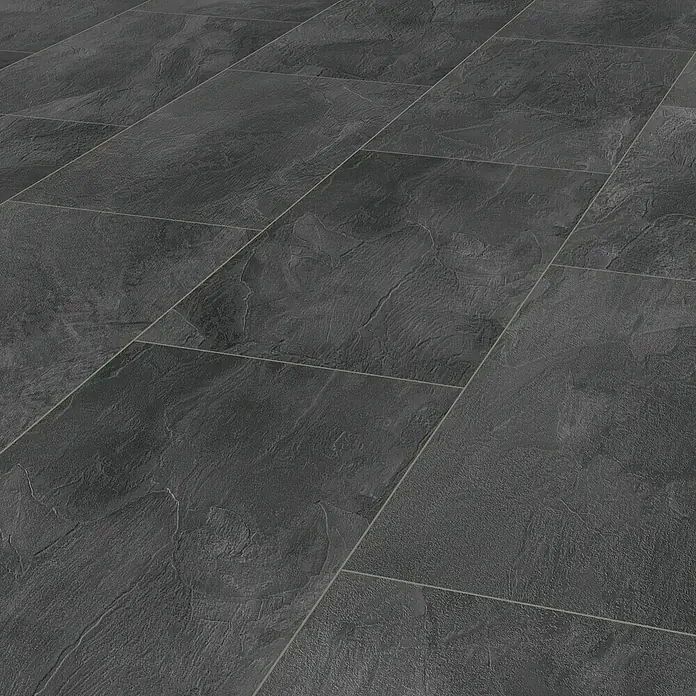 LOGOCLIC Ceramico Laminat - Pearl Grey, Fliese, 638 x 330 x 8 mm - Das Bild zeigt einen modernen grauen Bodenbelag mit Fliesenmuster, ideal für ein stilvolles Interieur.