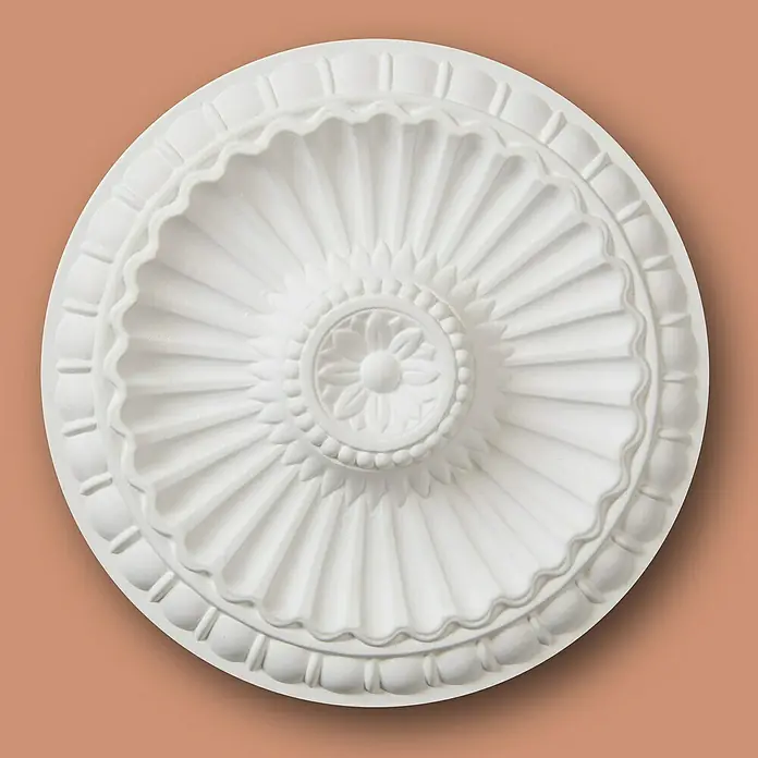 Nmc Decoflair Rosette M62 - Durchmesser: 28,5 cm, Hochverdichteter Polyurethanschaum (PU), Weiß, 1 Stk. - Elegante Deckenrosette mit einem filigranen Blumenmuster und konzentrischen Zierringen. Ein klassisches Dekorationselement für stilvolle Innenräume.