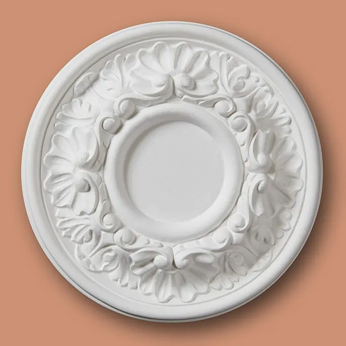 Nmc Decoflair Rosette M70 - Durchmesser: 20 cm, Hochverdichteter Polyurethanschaum (PU), Weiß, 1 Stk. - Ein detailreiches Deckenornament aus Gips, das jedem Raum eine elegante Note verleiht und das Licht stilvoll reflektiert.