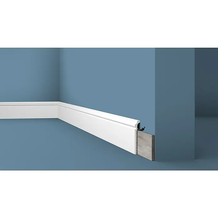 Nmc Decoflair Fußleiste Abdeckfußleiste CBC3 - 2 m x 2,2 cm x 12 cm, Hochverdichtetes extrudiertes Polymer (HDPS), 1 Stk. - Sockelleiste in Weiß, stilvoll und modern, passend zu jedem Raum. Perfekt für einen sauberen Übergang zwischen Wand und Boden.