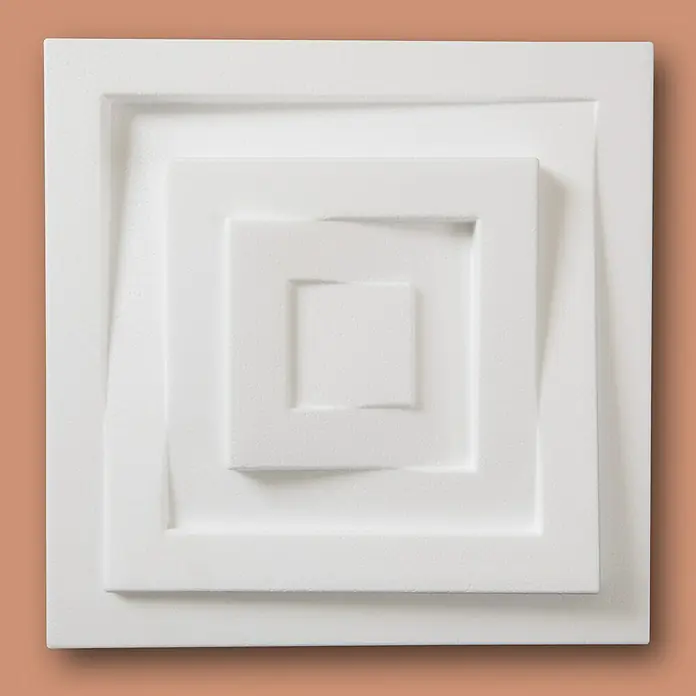 Nmc Decoflair Rosette B22 - 30 x 30 cm, Expandiertes Polystyrol (EPS), Weiß, 1 Stk. - Weißes quadratisches Reliefkunstwerk mit dreidimensionaler Wirkung, das Tiefe und Schatten durch abgestufte Rahmen erzeugt.