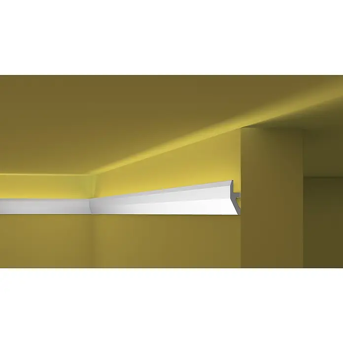 Nmc Decoflair Zierprofil CL13 - L x B x H: 2 m x 18 mm x 55 mm, Hochverdichtetes extrudiertes Polymer (HDPS) - Deckenleiste mit indirekter Beleuchtung für ein modernes Raumambiente. Die weiße Leiste sorgt für eine stilvolle und effektvolle Beleuchtung.