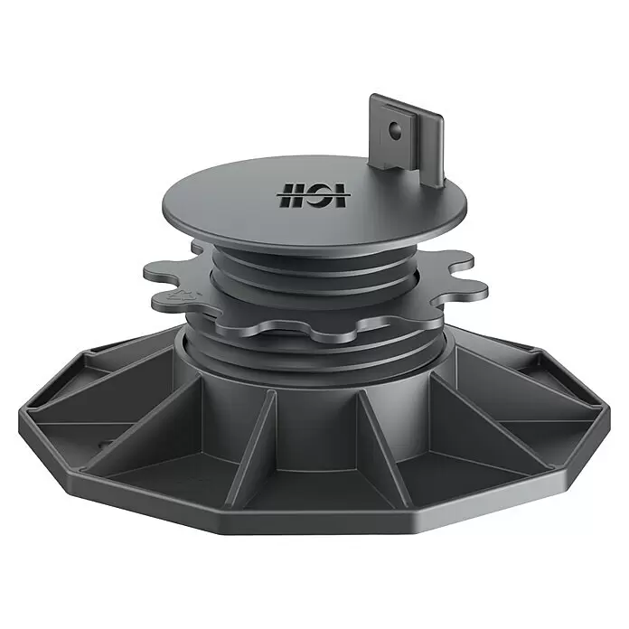 HS Terra Terrassenlager Classic - 1 Stk., Höhenverstellung: 3,5 cm - 6,5 cm - Grauer, verstellbarer Terrassenlager aus Kunststoff mit sechseckigem Fuß, Gewindehöhenverstellung, Zahnrad-Einstellrad und Kopfplatte mit Lasche.