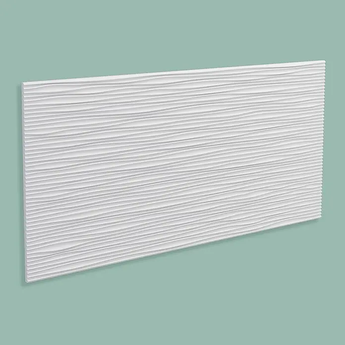 Nmc Decoflair Wandpaneel SAHARA - Weiß, 760 x 380 mm, Kunststoff - Nahaufnahme einer weißen 3D-Wandpaneele mit einem gewellten, horizontalen Design, ideal für moderne Innenräume.