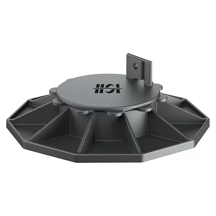 HS Terra Terrassenlager Classic - 1 Stk., Höhenverstellung: 3,5 cm - 6,5 cm - Dunkelgrauer, verstellbarer Kunststoff-Stelzlager mit achteckigem Sockel, runder Oberseite und vertikaler Balkenauflage, ideal für Terrassen.